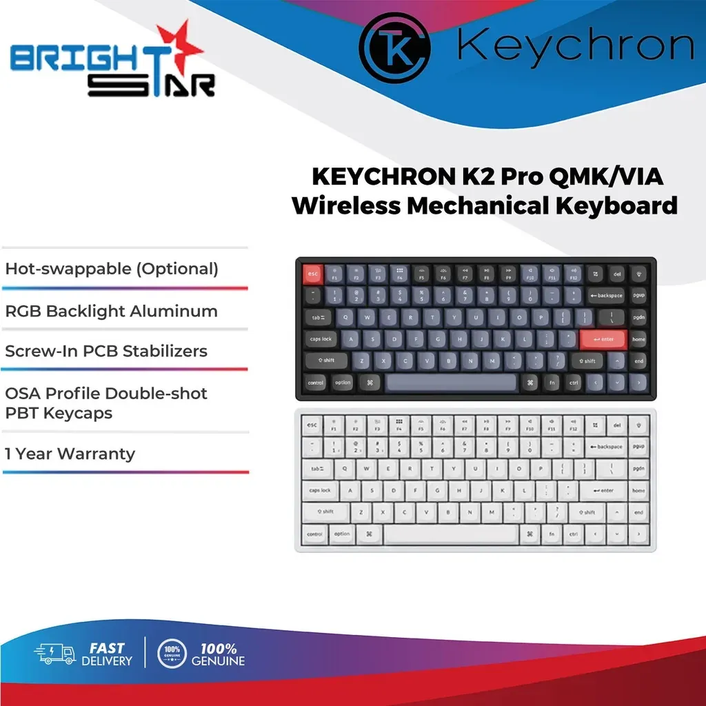 Keychron K2 V2 Wireless Mechanical Keyboard (Red/Brown Switch)
